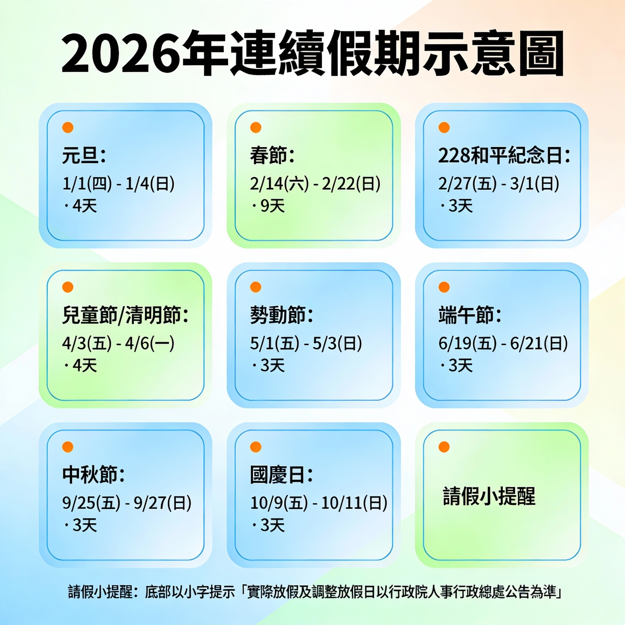 2026年連續假期請假攻略