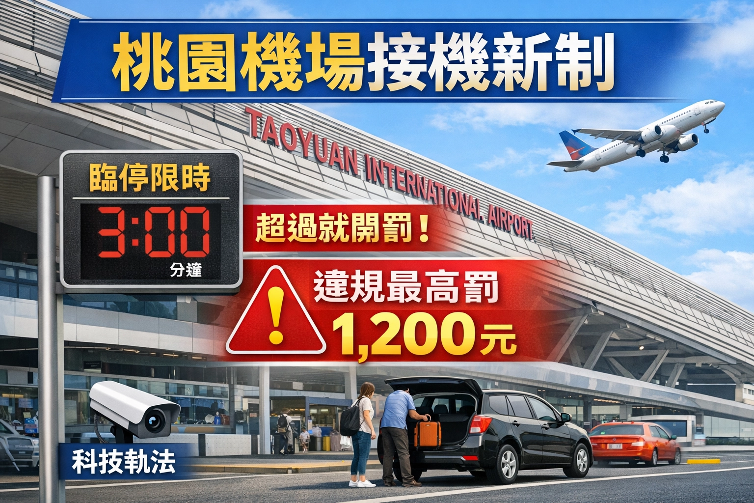 桃園機場接機停車新制上路 科技執法